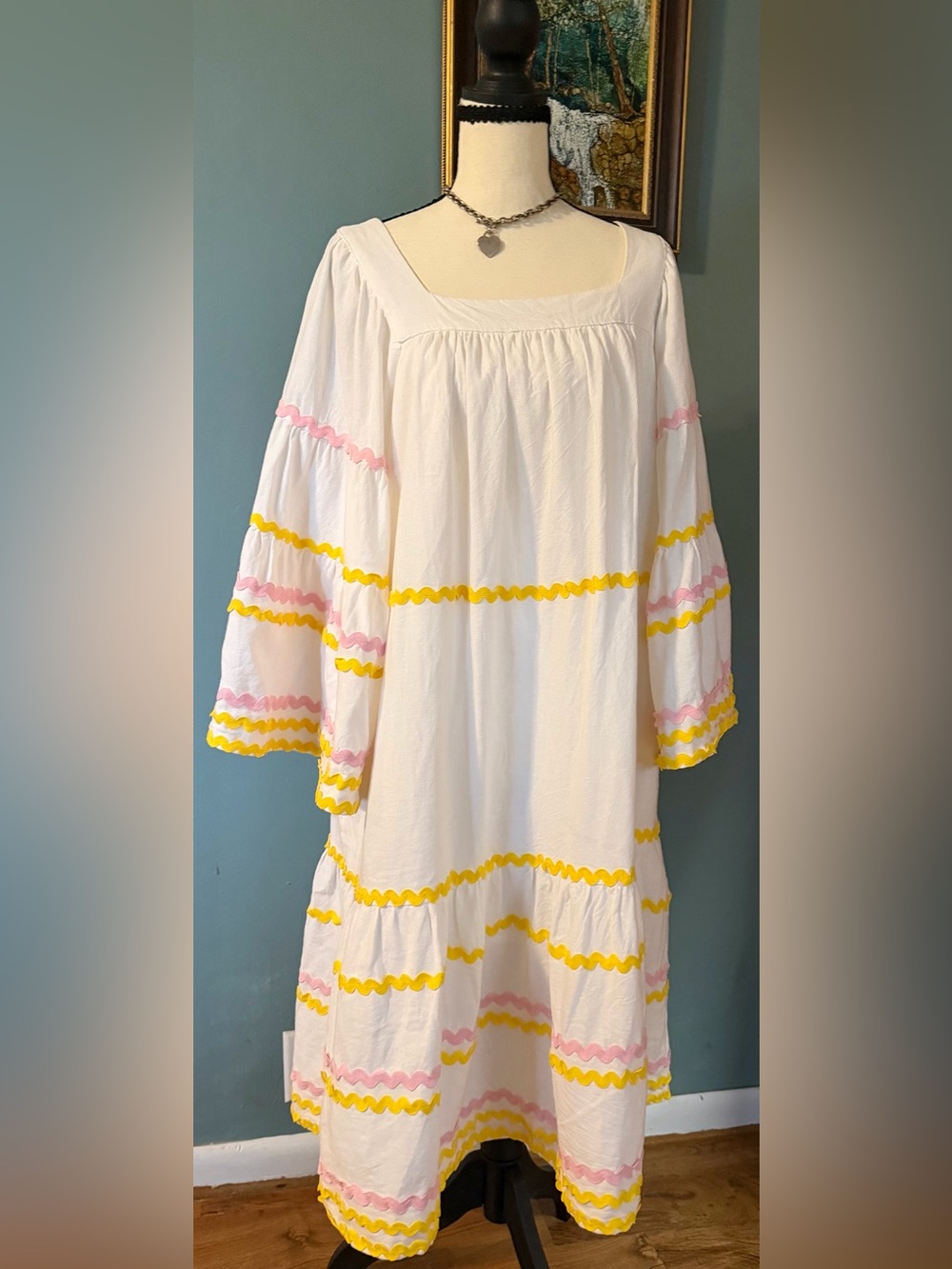 Lisa Marie Fernandez x Target White Ric Rac Flare Sleeve Midi Dress Small S